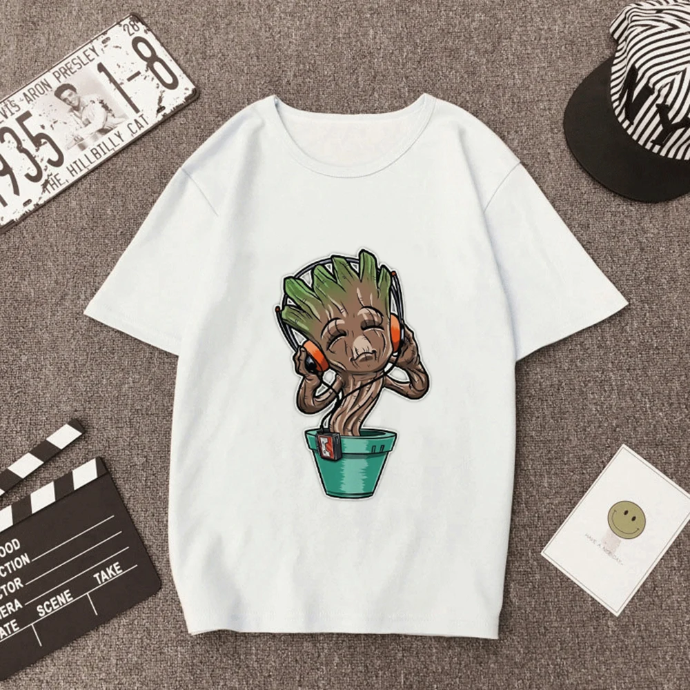 

Funny Groot Music Enthusiast Cute Print T-shirt Fashion Streetwear Casual Marvel T Shirt Womens America Style Instagram Clothes