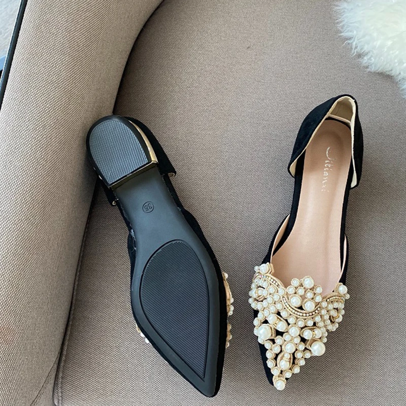 Туфли-лодочки женские на высоком каблуке с острым носком жемчугом белые - купить