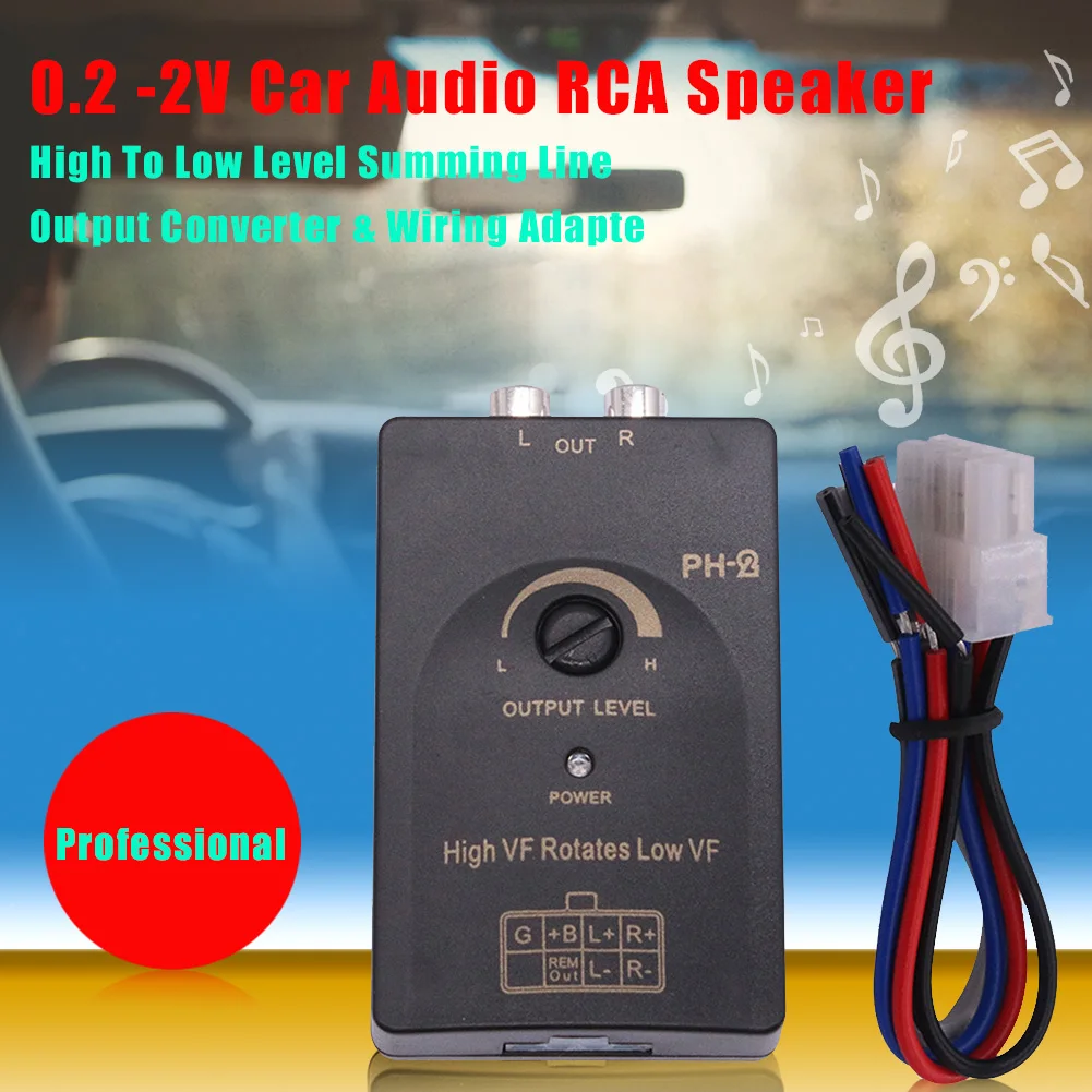 

Car RCA Stereo Output Audio Converters Subwoofer Speaker Signal PH-2 High to Low Level Summing Output Converter Wiring Adapter