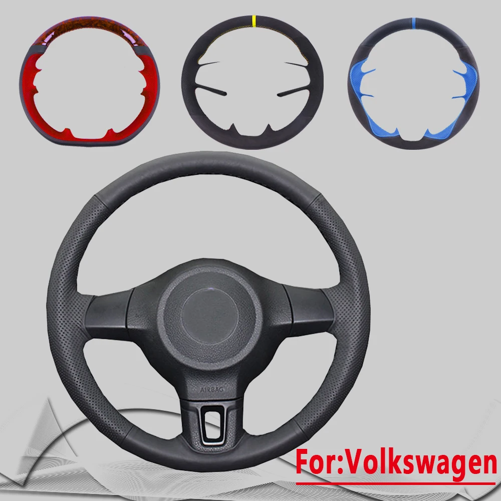 

Подгонянный DIY чехол рулевого колеса автомобиля для Volkswagen Golf 6 Mk6 VW Polo MK5 черная искусственная замша кожаный чехол на руль