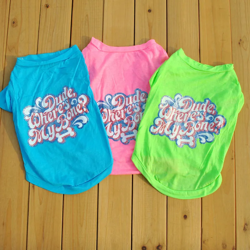 

Free Shipping Summer Pet Clothing Dog Vest Blue Green Pink Funny Design Puppy Clothes Cute Chihuahua Yorkshire Terrier Clothes