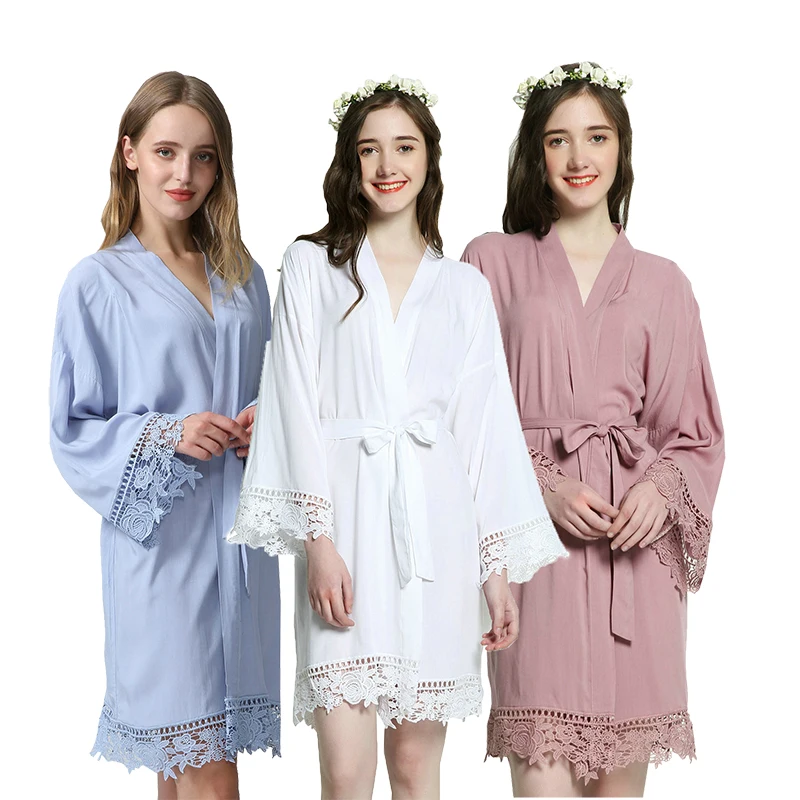 YUXINBRIDAL, новинка, темно-синее однотонное хлопковое кимоно, халаты с кружевной отделкой, женский свадебный халат для невесты, халат, одежда для сна, белое платье для подружки невесты