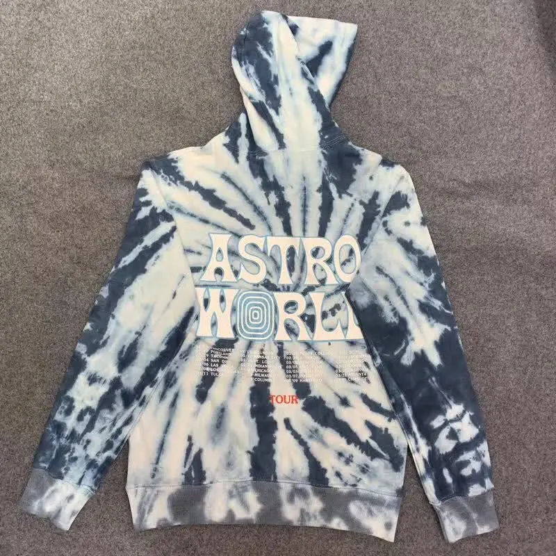 Мужские и женские свитшоты Astroworld Hoodies с изображением Трэвиса Скотта Тур астронавт логотип печать толстовка с галстуком-крашеный спиральный Striation Kanye