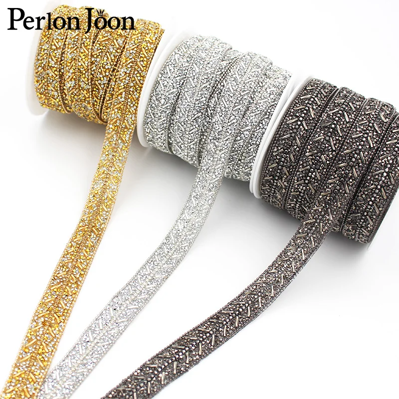 1 yard New 1.8cm Wide gold gue Rhinestone Tape Hot Crystal Webbing Geometric Design Clothing Decoration Accessories TR056 | Дом и сад