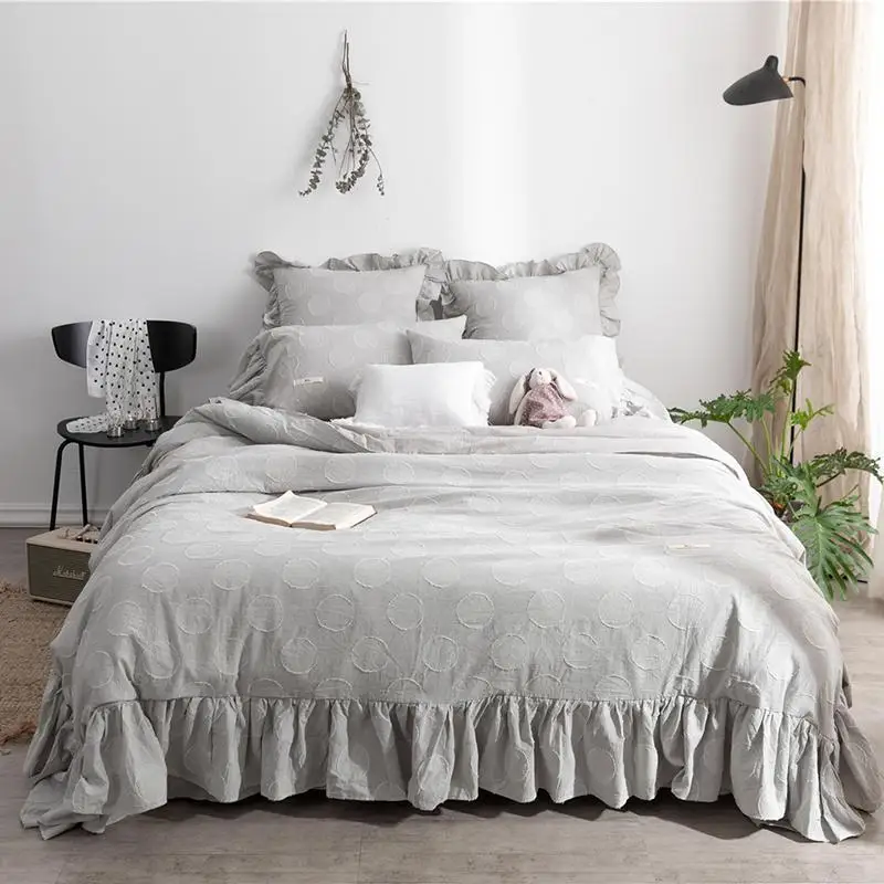 

100%Cotton Soft Bedclothes Queen king size Luxury Princess Grey Bedding Set Duvet Cover Bed sheet set Bed cover parure de lit