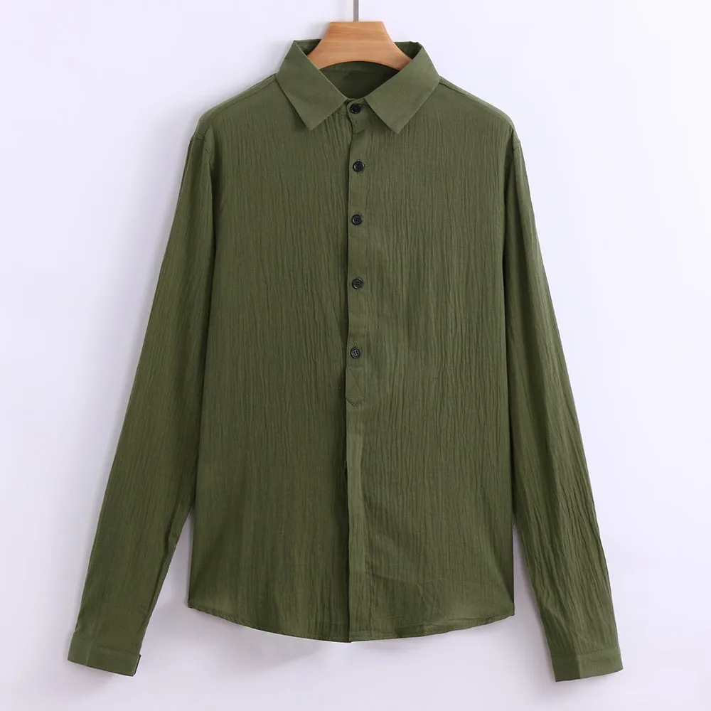 Мужская рубашка с длинным рукавом и открытой строчкой хлопковая льняная пляжная