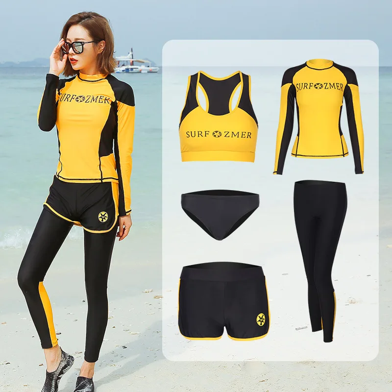 

Women's Activewear Set 5 Piece Yoga Jogging Workout Clothes Athletic Tracksuits Full Body Long Sleeve Swimsuit Surf Rash Guards