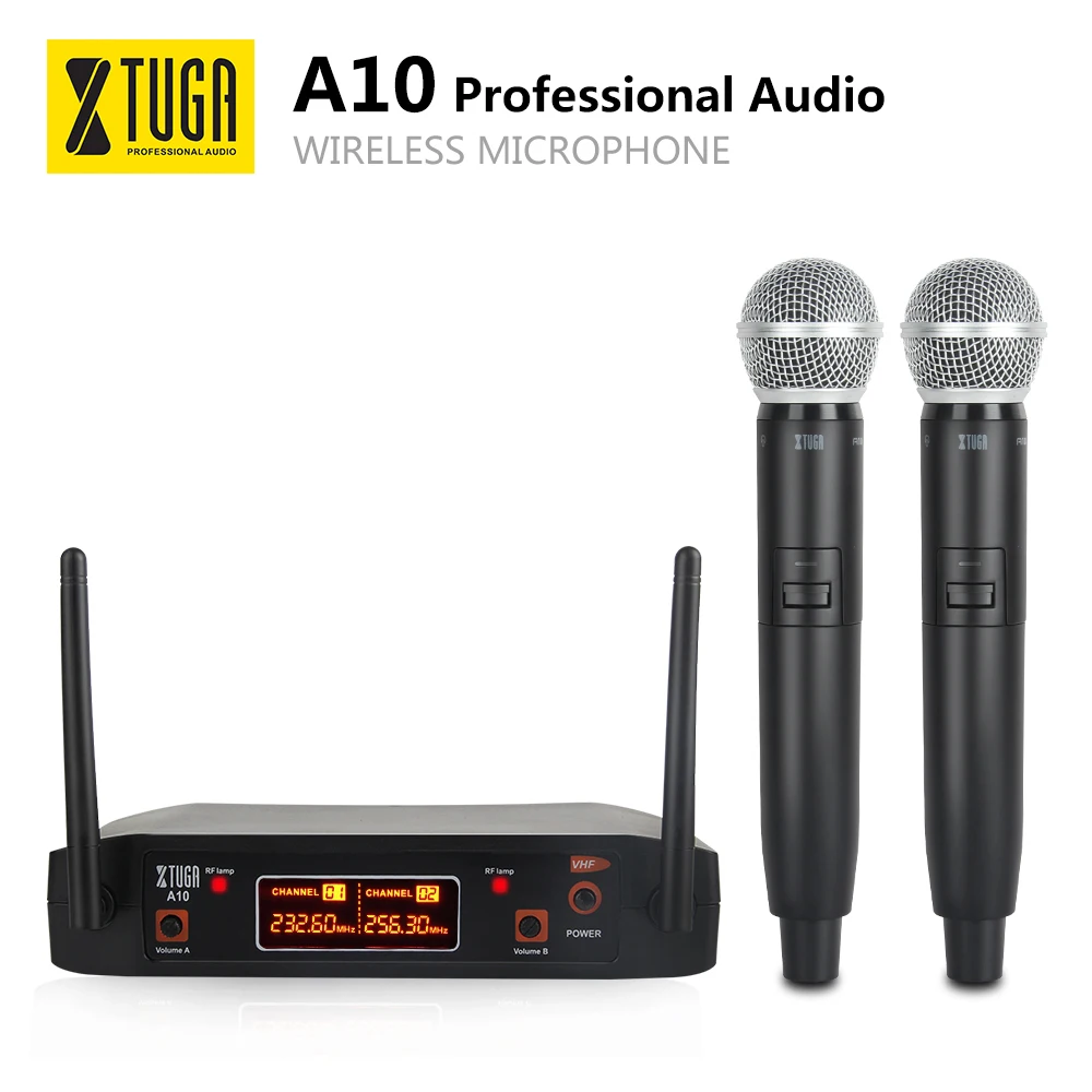 Xtuga A-10 2 канала VHF беспроводной микрофон система дизайн с 2 ручные беспроводные микрофон для караоке/семейные вечерние/церковные