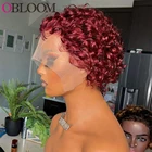 Короткий вьющийся парик Фея бордового цвета 99J 13x 2, парики из человеческих волос на шнуровке спереди, 250% короткий парик, бразильский парик для женщин с детскими волосами