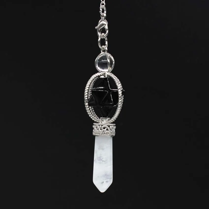 Black Agate Крафт-бусы покрытый серебром натуральный Меркаба дюбсинг лечебный Кристал, кварц рейки Аметист лазурит тигровый глаз маятниковая подвеска - Окраска металла: Black Agate