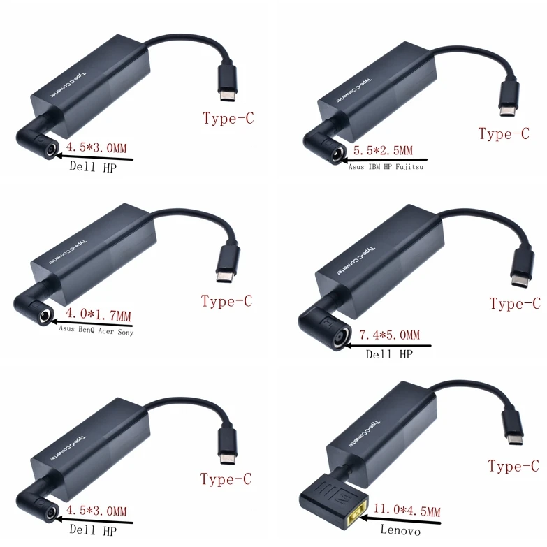 65 Вт USB C конвертер Type штекер разъем до 5 5*2 1 4 0*1 7 4*5 0 5*3 мм Женский Разъем адаптер