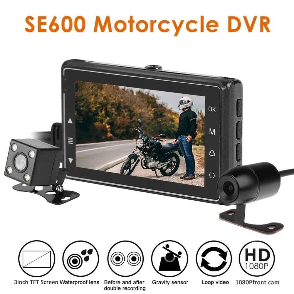 SE600 Видеорегистраторы для мотоциклов Dashcam 3 0 &quotспереди и вид сзади двойной Камера