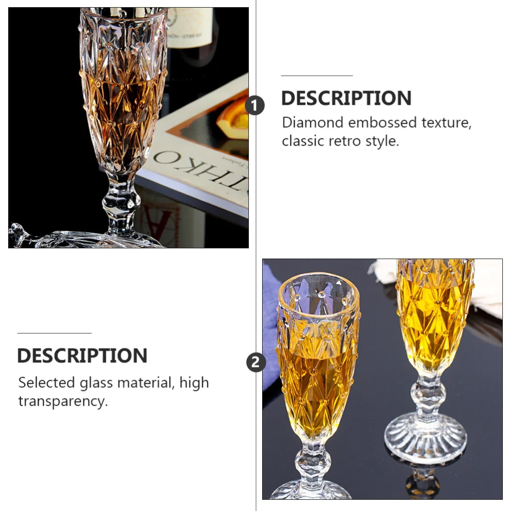 

Retro Beverage Cups Relief Stemware European Style Champagne Glass for Home
