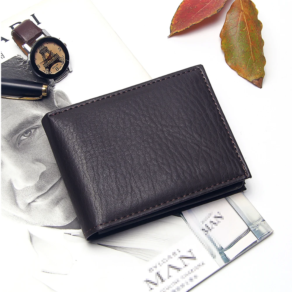 

Casual Men's Wallets Leather Solid Luxury Wallet Men Pu Leather Slim Bifold Short Purses Credit Card Holder Business Male Purse