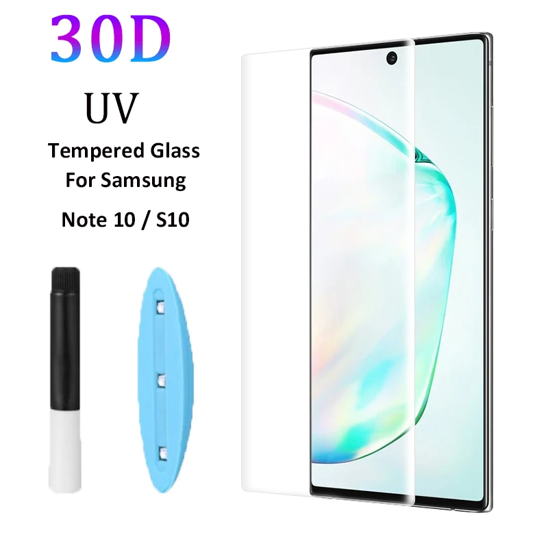 UV Full glue tempered glass For Samsung S8 S9 S10 screen protector For Samsung Galaxy S10E Note 10 Plus 8 9 S7 Edge S9 UV liquid