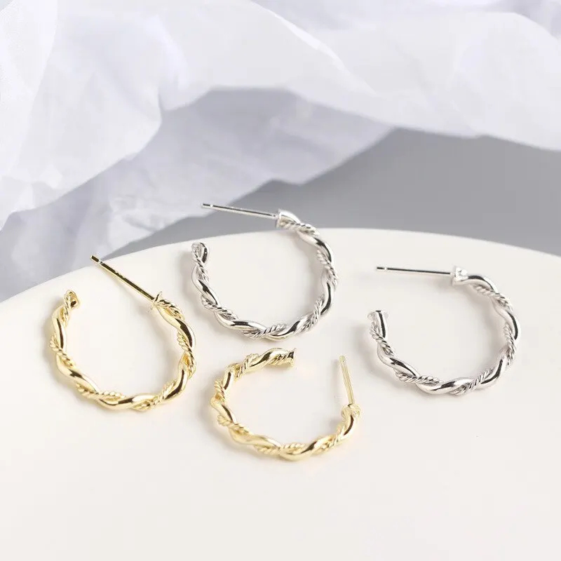 

A00856 Korean Genuine 925 Sterling Silver Minimalist Endless Circle Twist Stud Earrings for Women Bohemia Fine Jewelry