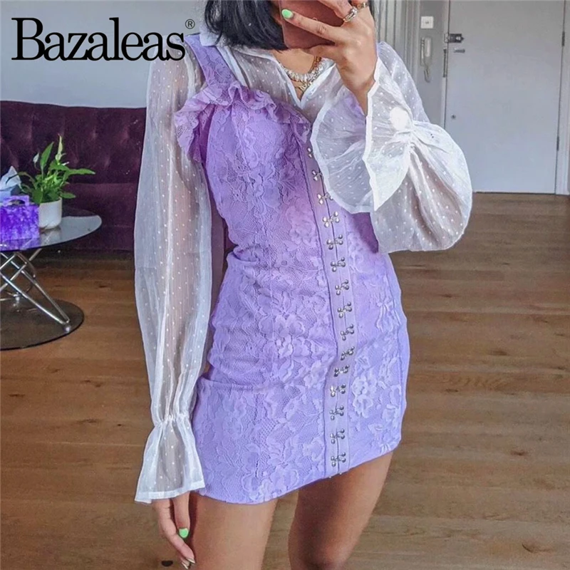 Модное женское платье Bazaleas с рюшами пикантные платья на пуговицах винтажное