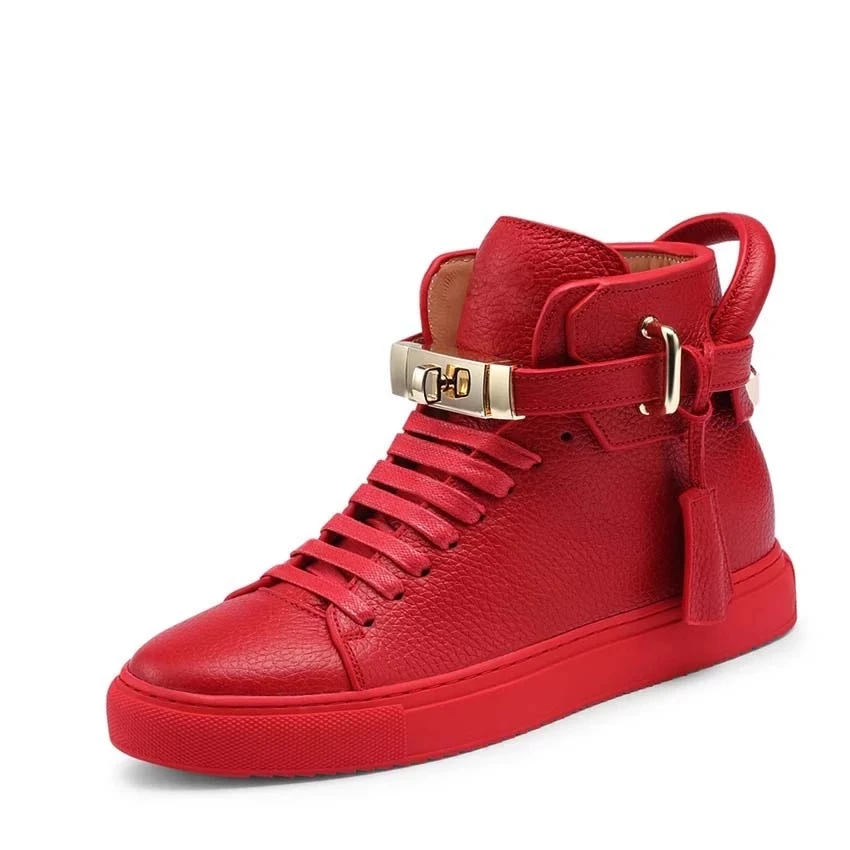 

2020 Tennis Men Sneakers Article Genuine Leather Lace-up Red Flat Sneakers Metal Lock Comfortable Sneakers Cow leather Casual