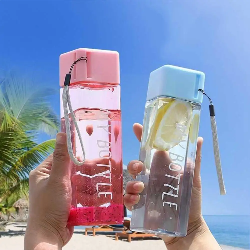 

Random Cute New Square Tea Milk Fruit Water Cup 500ml With For Water Bottles Drink Heat Sports Transparent Rope Style Resis P9f3