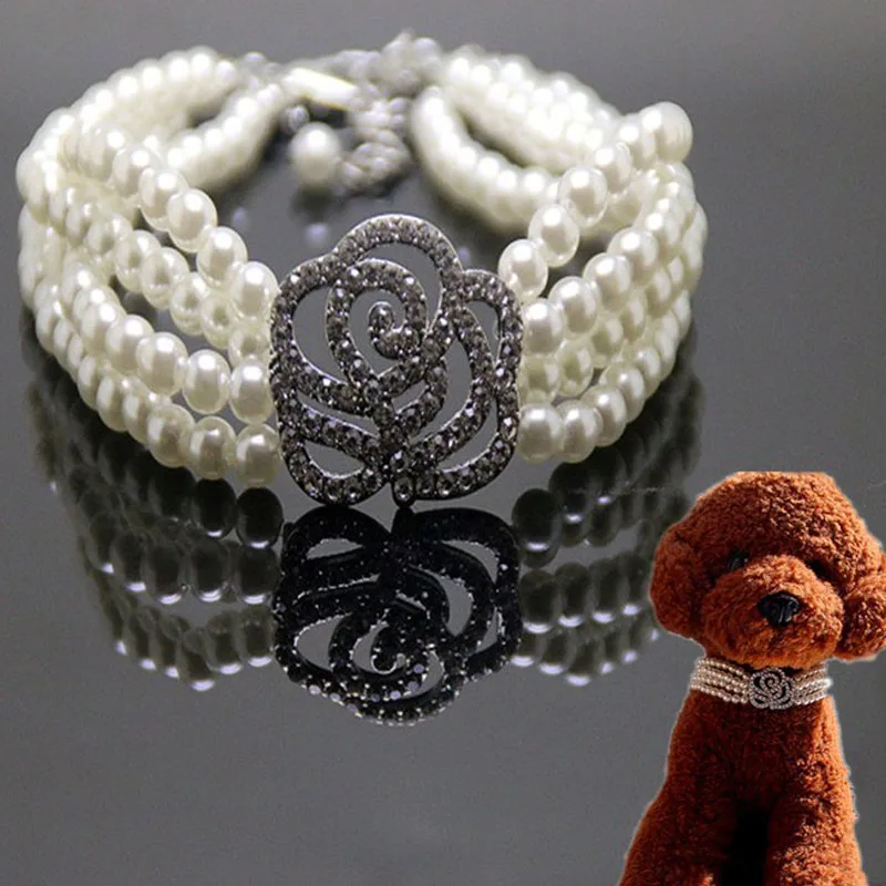 Роскошный ошейник для кошек и собак четырехрядное жемчужное ожерелье маленьких