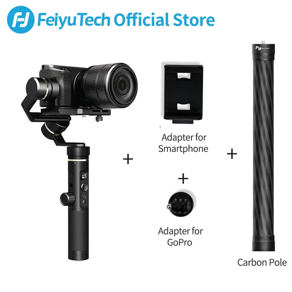 with carbon pole FeiyuTech G6 плюс 3-осевой Карманный Стабилизатор Для беззеркальных Камера карман Камера GoPro Smartphone Полезная нагрузка 800g Feiyu G6P - Цвет: with carbon pole