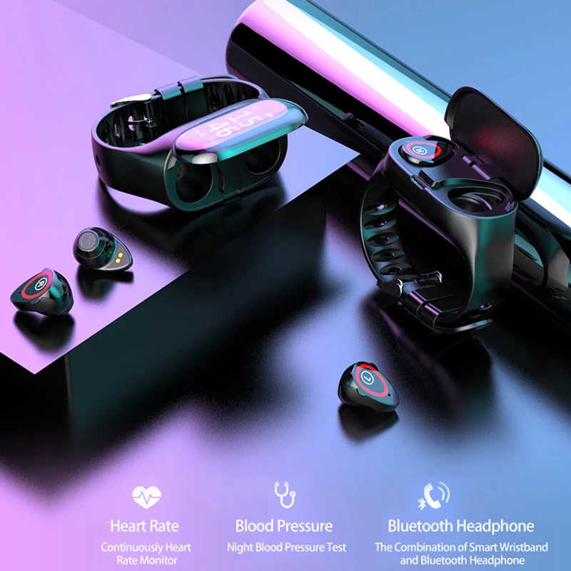 TWS Bluetooth Earphone Smart Watch 2 in 1 Wireless Headset for phone SmartWatch With Heart Rate Monitor Wireless Sports Earbuds