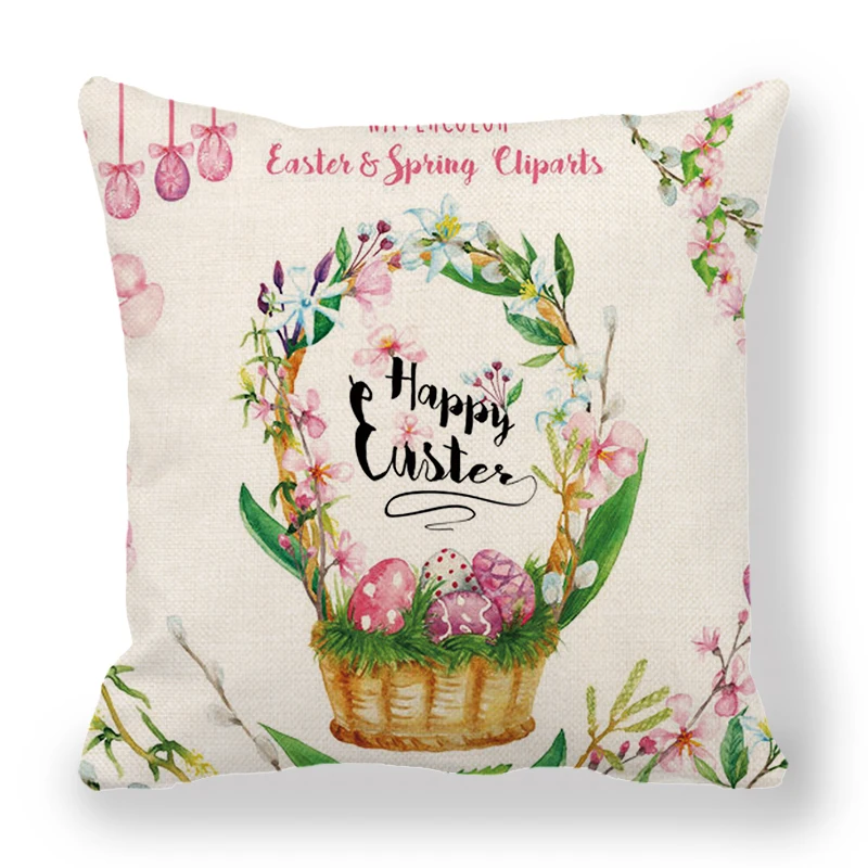 

Cute Rabbit Linen Pillowcase for Home Decor Easter Festival Cartoon Pillow Cover Living Room Decoration Cushion Cover 45x45cm