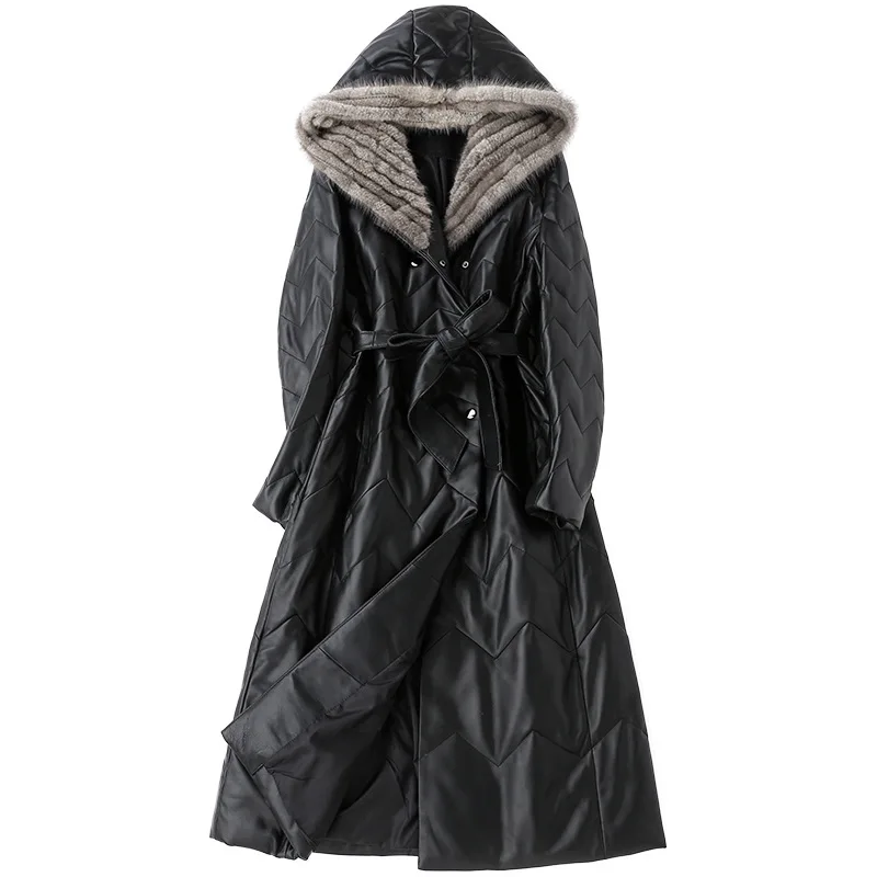 Куртка из натуральной кожи с воротником натурального меха норки пальто овечьей