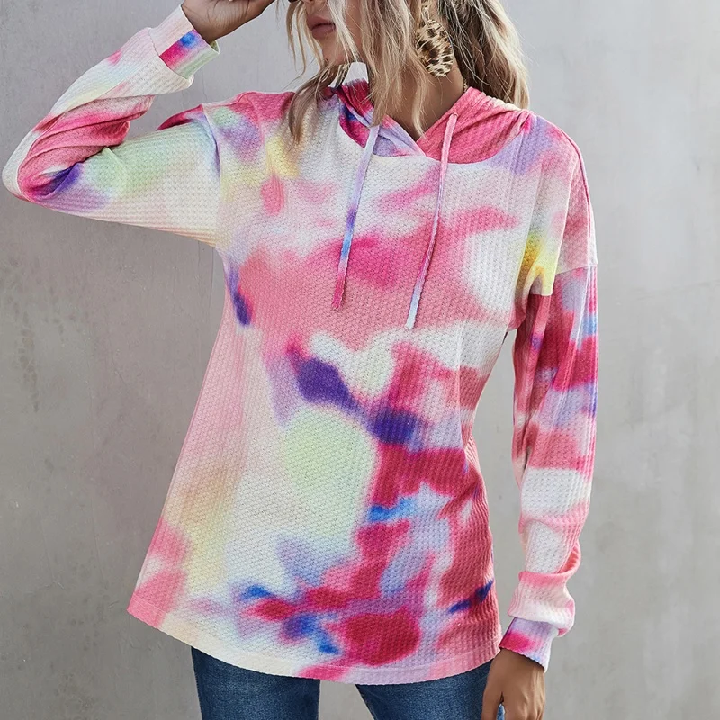 

Женский свитер с капюшоном и принтом, осенний свитер с длинным рукавом и градиентным переходом цвета