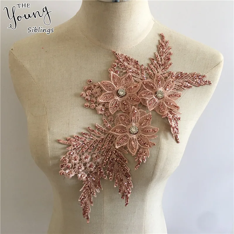 Новое поступление ажурная вышитая аппликация с блестками 3D цветок шитье кружево