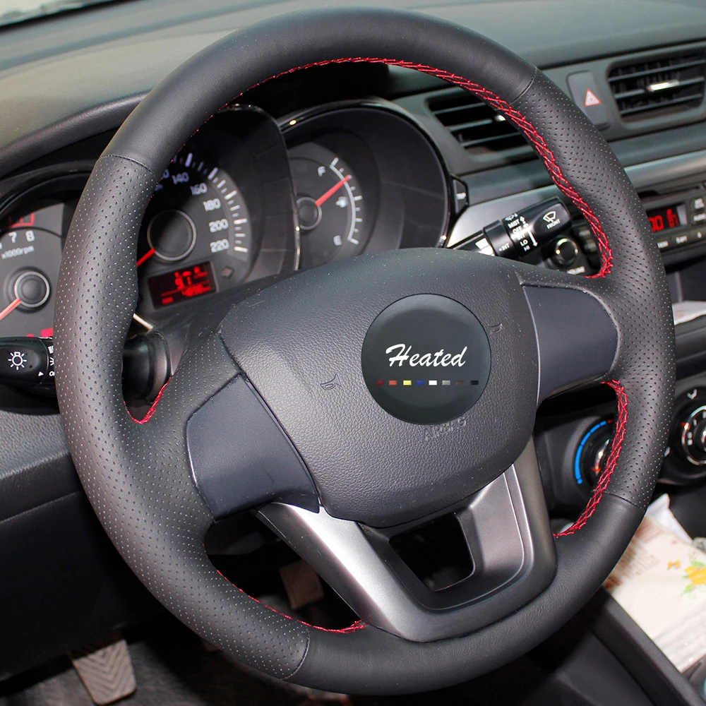 Чехол с подогревом для Kia K2 Rio 3 2011 2012 2013 из кожи и микрофибры|on the steering wheel|cover on