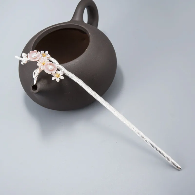 Палочка для волос из стерлингового серебра 925 пробы жемчужно-розовая ракушка