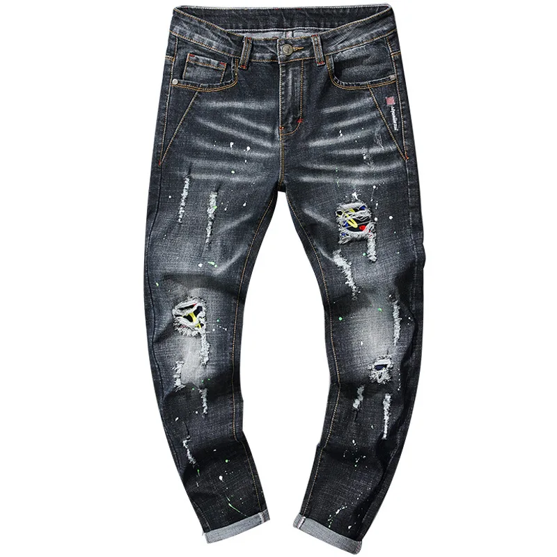 Amazon Men Jeans Stretch Ripped Men's Cultivate Morality Trousers Fashion And Personality | Мужская одежда