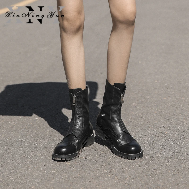 

Xiuningyan Retro Women Ankle Boots Genuine Leather Martin Boots Short Boots Handmade Autumn Winter Shoes Woman Female Footwear