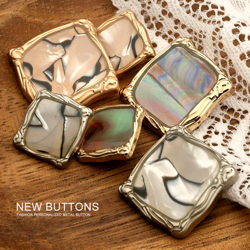 

6pieces Square Metal Gold Needlework Buttons for Clothing Decorative Women Cardigan Sweater Sewing Accessories Fancy Designers