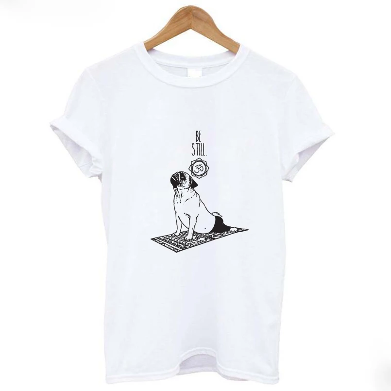 Забавная футболка для Мопсов йоги женская летняя хлопковая уличная одежда