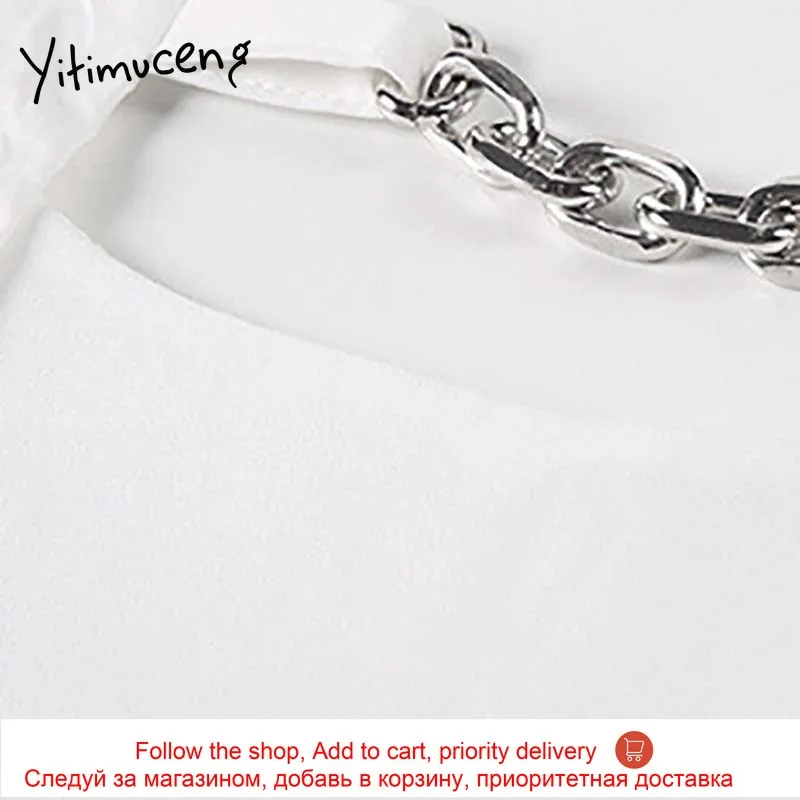 

Yitimuceng White Dresses Women Summer Chain Cut Out Backless Sexy High Waist Puff Sleeve Unicolor 2021 Korean Fashion Dress