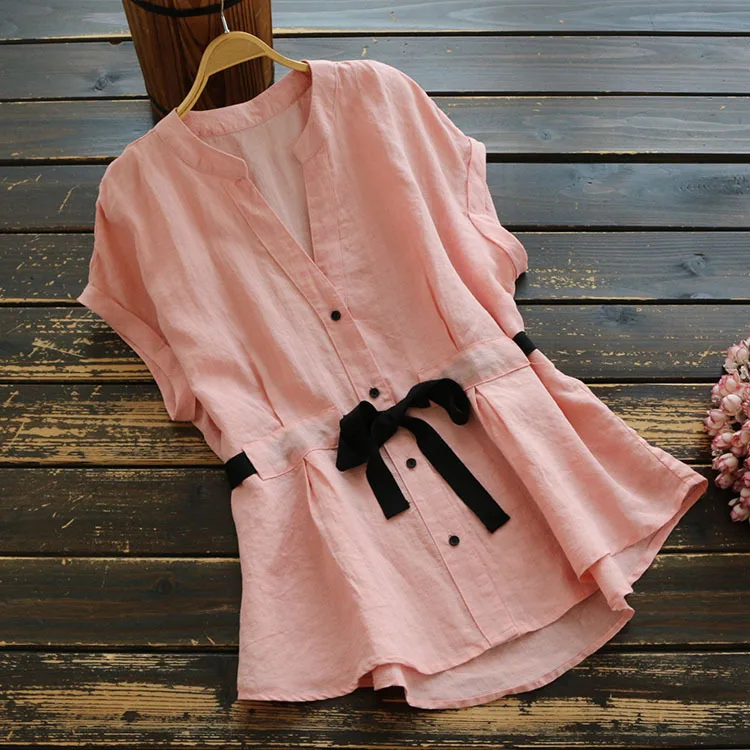 Новинка лета 6116 женская блузка в японском стиле с V-образным вырезом и коротким