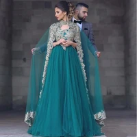 2020 hunter green arabic muslim evening dresses long sleeves appliques with wrap formal prom dress plus size dubai party gowns