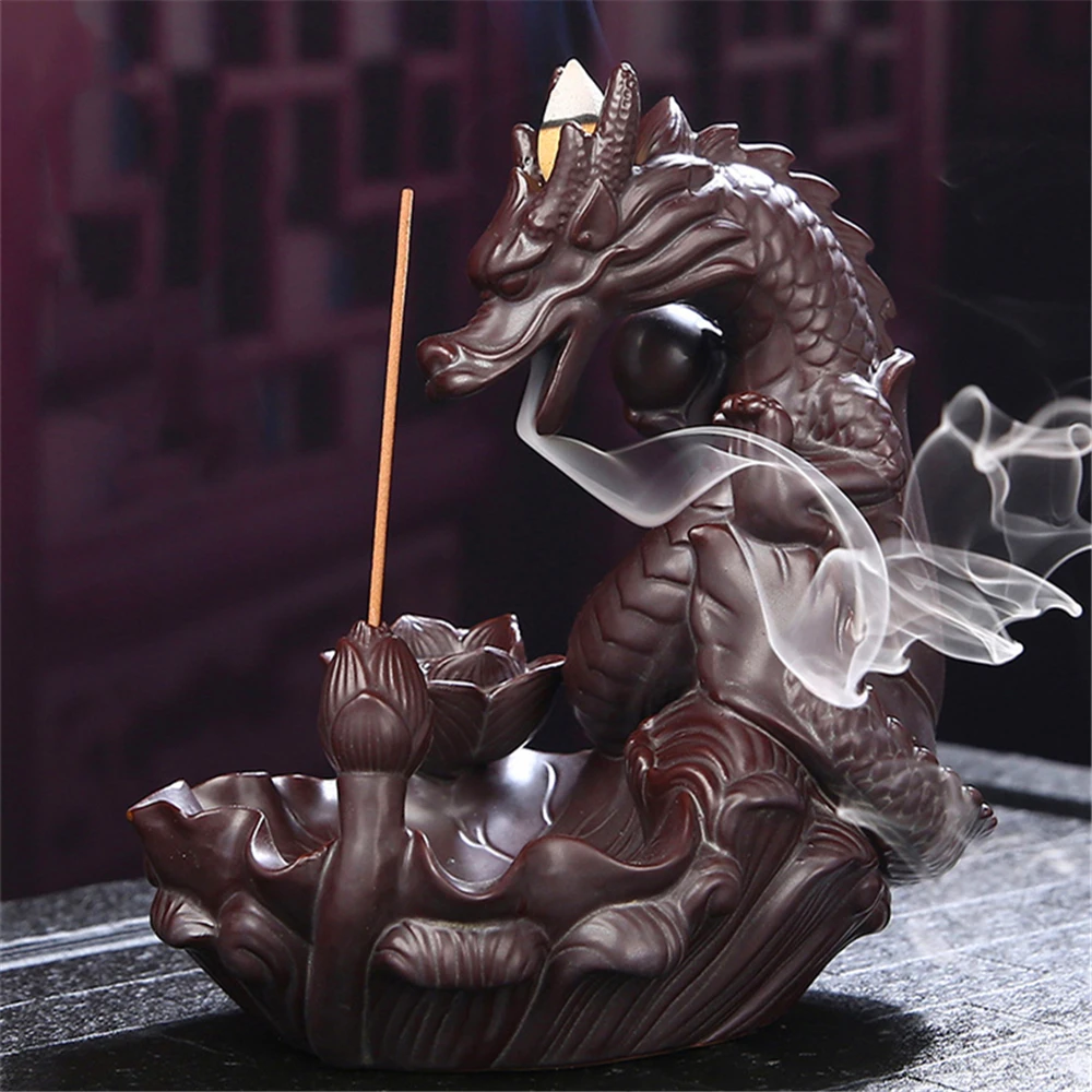 New Ceramic Blackflow Incense Burner with 20pcs Incenses Classical Dragon Zen Creative Wealth Ornaments Home Decoration | Дом и сад