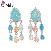 cinily created green blue pink white fire opal silver plated wholesale for women jewelry wedding drop earrings 1 14 oh4543