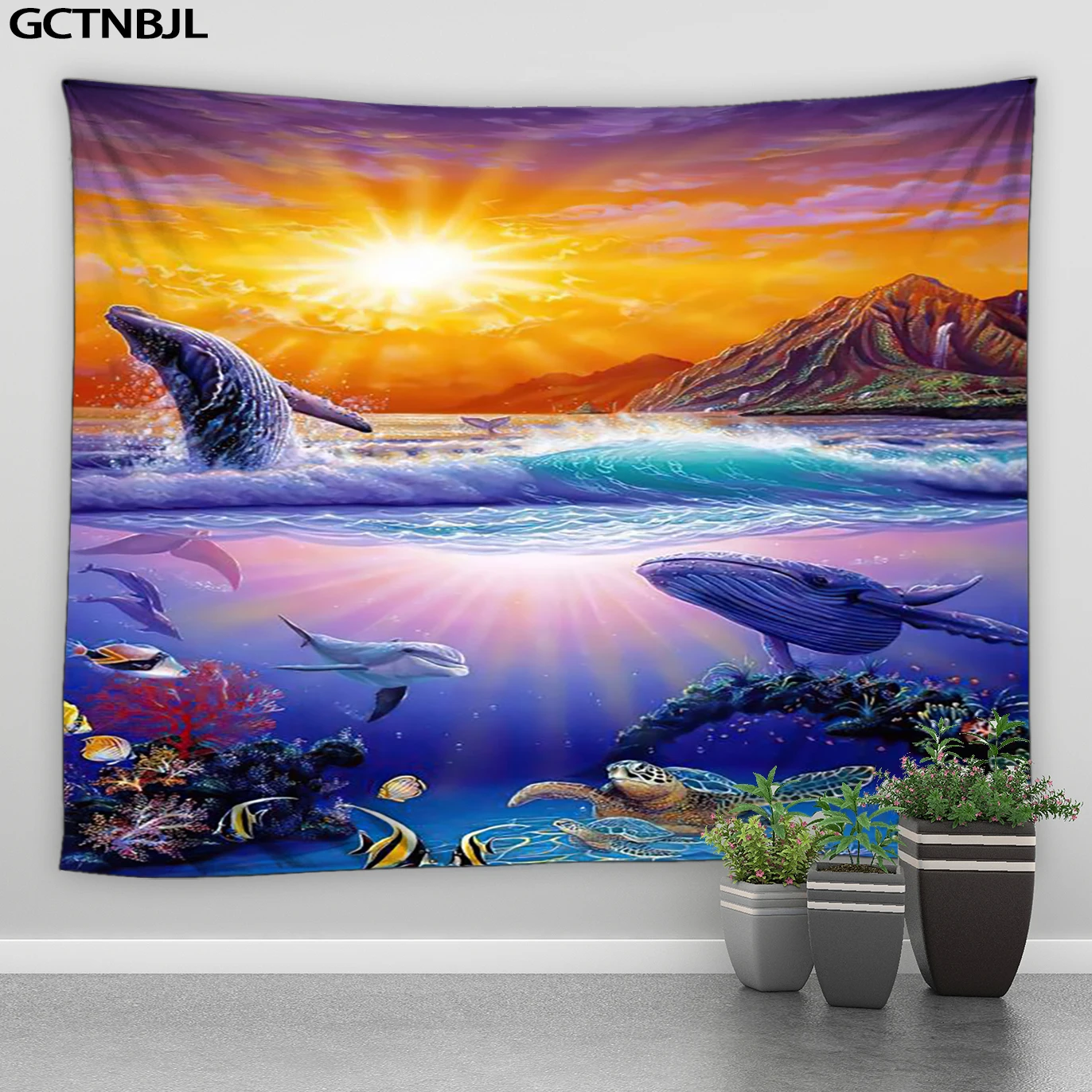 

Красивая Радужная морская черепаха, дельфин, гобелен, океанский пейзаж, настенные гобелены, коврик в стиле бохо для йоги, коврик для пикника,...