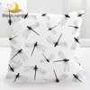 BlessLiving Dragonfly Pillow Cover Simple White Decorative Cushion Cover Light Green Pink Wing Pillow Case 45*45 Home Kussenhoes 1