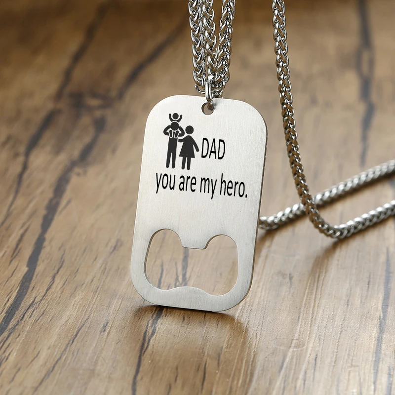 

Fashion Customized Name Date Bottle Opener Necklaces Stainless Steel Dog Tags Pendant For Boyfriends Father Gift HipHop Jewelry