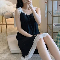 summer sling nightgowns sweet nightdress womens puddle lace with chest pads solid nightwear home dress female sleepwear