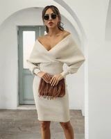 2021 new autumn winter knitted dress suit woman bat sleeve v neck top striped skirt two piece slim women slim sweater skirt suit