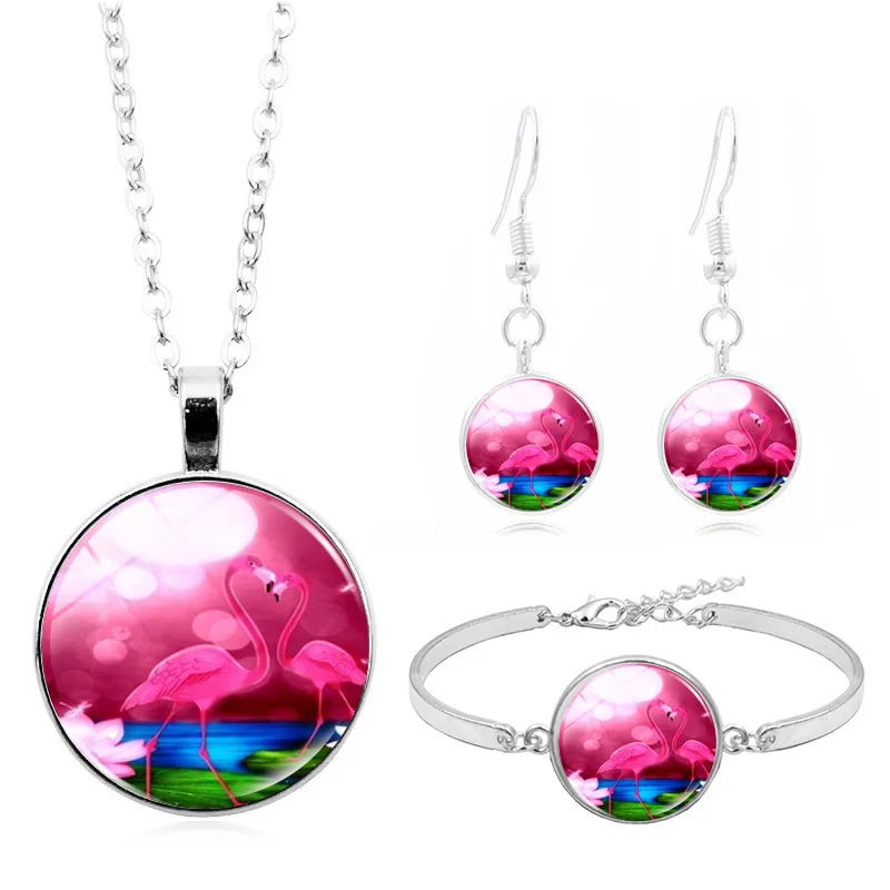 Романтика фламинго фото стеклянный кабошон модные ювелирные изделия ожерелье