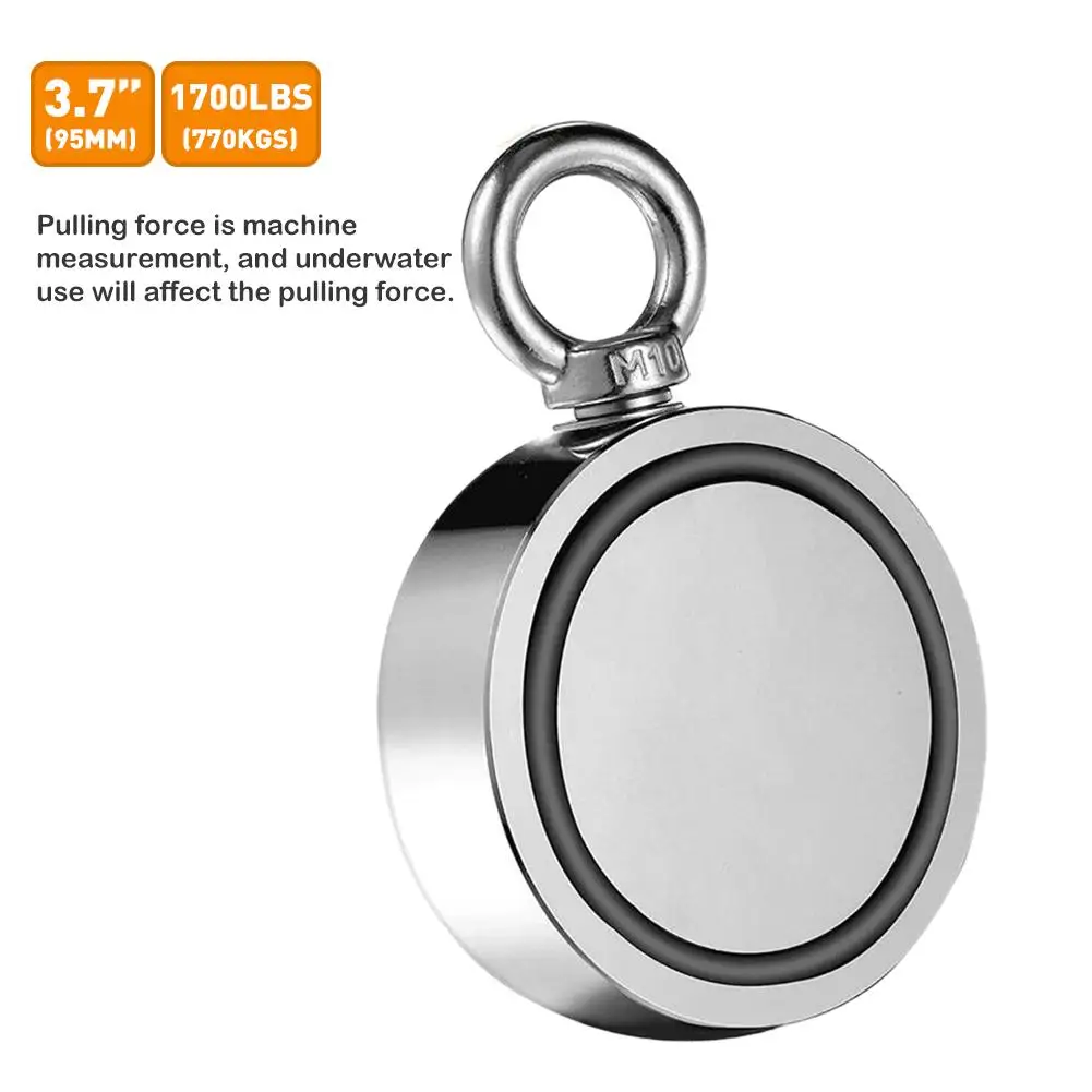 

Max 1700LBS Double Sided Powerful Neodymium Magnet Big Magnetic Strong Salvage River Fishing Magnets Ring Hook Permanent