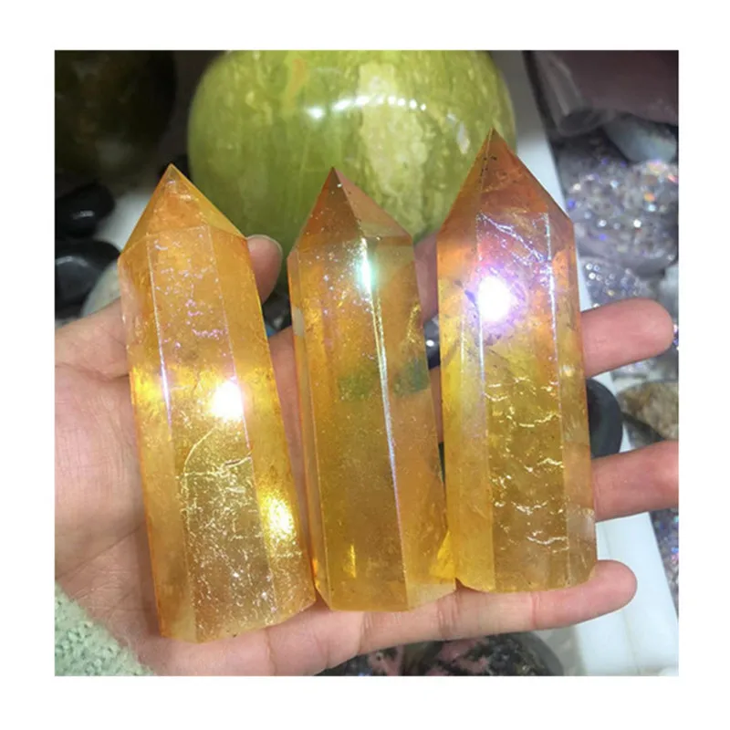 Апельсиновая аура натуральный прозрачный кварц палочка точечный кристалл