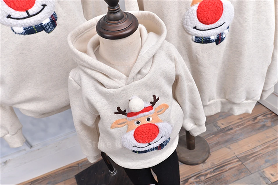 Christmas Family Matching Outfits New Year Family Look Mother and Daughter Clothes Red Elk Winter Warm Xmas Hoodies